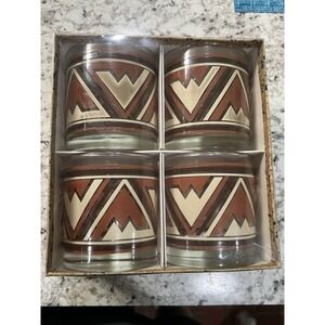 Vintage Libbey Glass Geometric Shape Set Of 4 Glass Cups‎